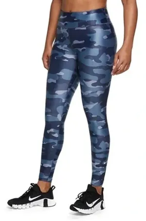 NWT One Dri-Fit Foiled Camo Print Leggings Thunder Blue Size Small S NEW thumbnail 1