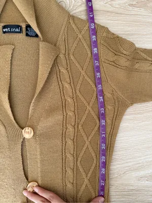 Wet Seal Small Cable Knit Long Open Cardigan Tan Camel Wool 60s 70s Penny‎ Lane thumbnail 6