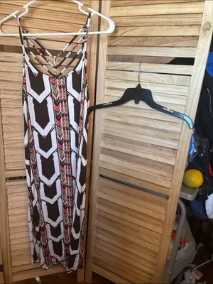 Apt. 9 Strappy Maxi Dress in Brown, White & Pink Chevron Print Small thumbnail 2