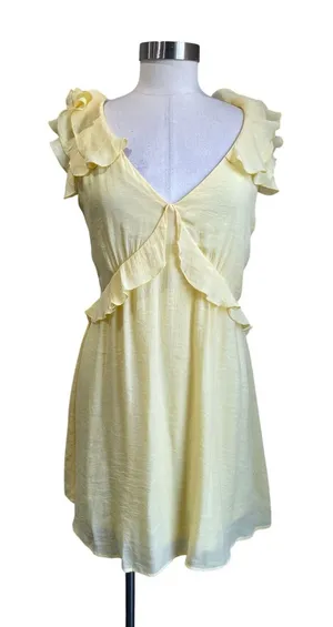 Francesca's Mi Ami Yellow Ruffle Dress Cottagecore Romantic Summer‎ Size L thumbnail 1