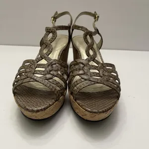 Tahari Star Cork Wedge Platform Tan‎ Snakeskin Sandal Women's 8 M Shoes Open Toe thumbnail 3