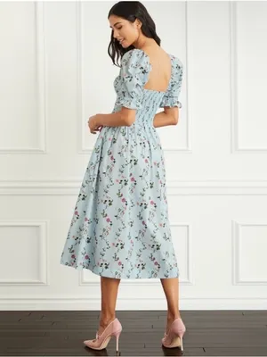 Hill House Ophelia in Pond Floral Midi Dress with Puff Sleeve — Size M thumbnail 2