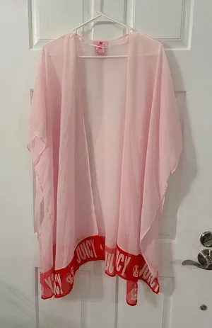 Juicy Couture Light Pink Sheer Kimono with Red Logo Hem thumbnail 1