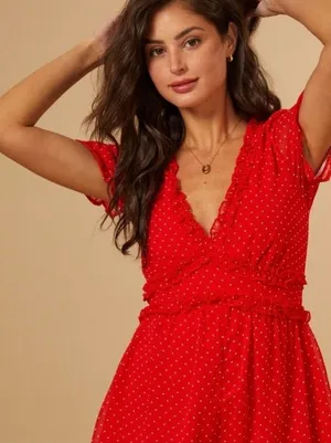 Altar'd State Bowie Romper Women's Sz Medium Red Polka Dot Ruffle thumbnail 1