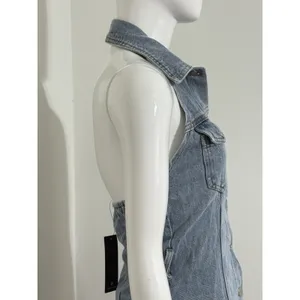 NWT Lulus Denim Buttons Mini Dress Halter Open Back Y2K Women’s XS thumbnail 5
