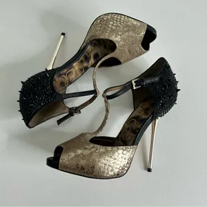 Sam Edelman Scarlett Black‎ and Gold Heels Size 7.5 thumbnail 8