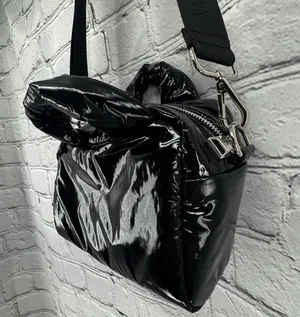 WOUF Nuit Bowling Bag Mini Tote Purse Black Adjustable Crossbody Strap Puffy thumbnail 6