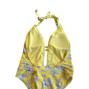 Abercrombie & Fitch Yellow Floral One Piece Halter Swimsuit Size:‎ L thumbnail 5