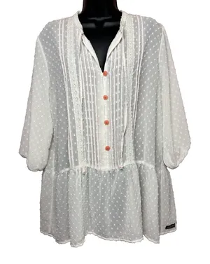 Matilda Jane‎ Light the Way Pullover Tunic Sheer Blouse Shirt Size Large Pilgrim thumbnail 1