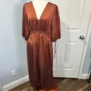 Taylor Rust Polka Dot Midi Dress Size 16 V-Neck Smocked Boho Chic thumbnail 2
