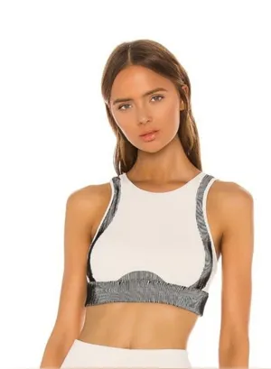 Alo Yoga Electric High Neck Sports Bra Bone Cream Black Ribbed Size XS thumbnail 1