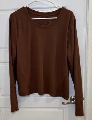 Freely Ribbed Performance Long Sleeve Top Brown XL Athleisure thumbnail 1