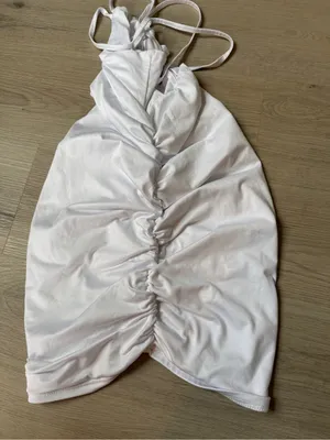 Ruched Halter Mini Dress with ruched sides and open back in White thumbnail 5