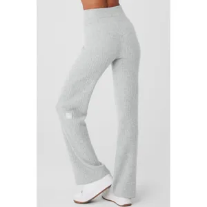 Alo Cashmere High-Waist Plush Waffle Pants Athletic Heather Grey Hi-Rise Sweater thumbnail 2