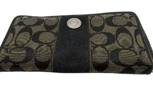 Coach Signature C Zip Around Black Canvas Leather Wallet thumbnail 1