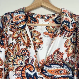 Free People Say‎ You Love Me Mini Dress Size M Orange Combo Paisley Boho Flowy thumbnail 5