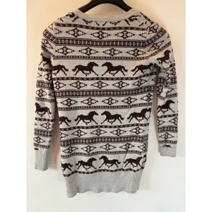 Forever 21 Horse Fair Isle Cardigan Sweater Grey Brown Southwestern Equestrian S thumbnail 2