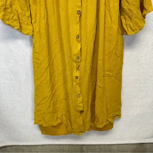 Naïf Mustard‎ Yellow Half Bell Sleeve Button Down Mini Dress Size M thumbnail 3
