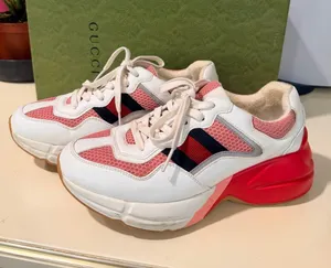 Gucci Gold Leather-Trim Sneakers thumbnail 1