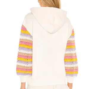 Alice + Olivia Nisa crochet sleeve pocket hoodie sweatshirt Sz XS off white thumbnail 5