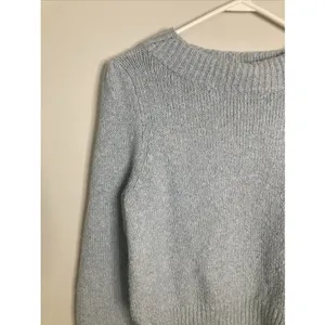 Maeve Anthropologie Sweater Womens M Light Blue Ribbed Collar Ribbed Cuffs thumbnail 2