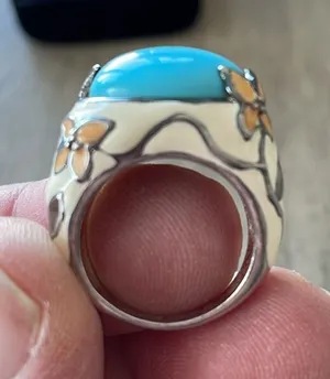 David Sigal Sterling Silver Enamel ring Blue Size 6 thumbnail 1