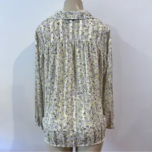 Zara Floral Blouse Sz L Loose Long Sleeve Striped Satin Chiffon thumbnail 6