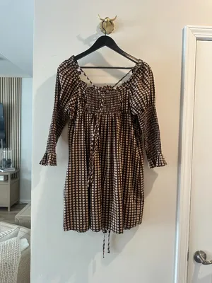 FREE PEOPLE Star Dip Tiered Smocked Button Front Cotton Dress Black Combo Small thumbnail 7