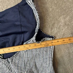 Wild Fable Seersucker Gingham Plaid Mini Dress Womens L Navy White Button Front Drop Waist thumbnail 9