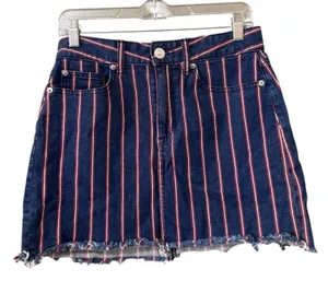 American Eagle Women Size‎ 6 Mid Rise Pinstripe Mini Jean Skirt Super Stretch thumbnail 1