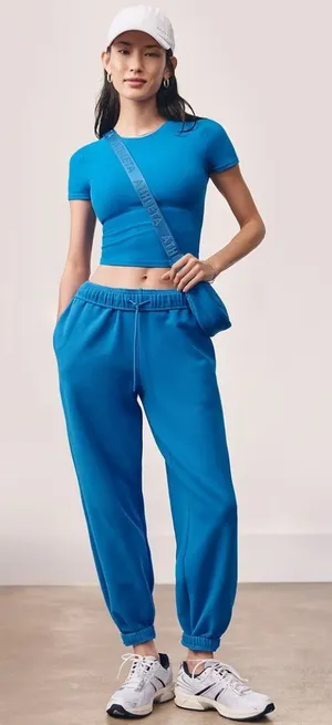New Athleta M Forever Fleece Jogger Breaker Blue Medium Regular thumbnail 1