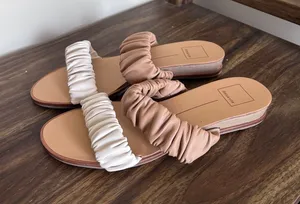 Dolce Vita Indre Ruched Slide‎ Sandals Tan Cream Leather Flat Womens 8.5 thumbnail 1