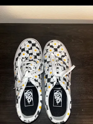 Vans Checkerboard Daisy Canvas Sneakers - Black, White & Yellow thumbnail 5
