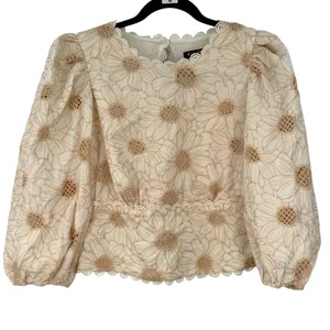 NWT Express M Embroidered Eyelet Open Back Top puff sleeve Blouse Lace Feminine thumbnail 3