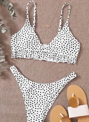 Polka Dot Ruffle High Cut Bikini Set thumbnail 2