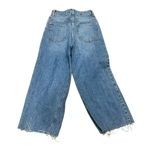 Topshop Women's Cropped Jeans Size 24 Blue Frayed Hem Relaxed Fit thumbnail 5