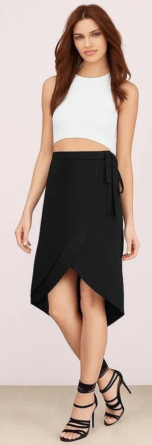 Tobi Black Asymmetrical Wrap Side Tie Midi Skirt thumbnail 1