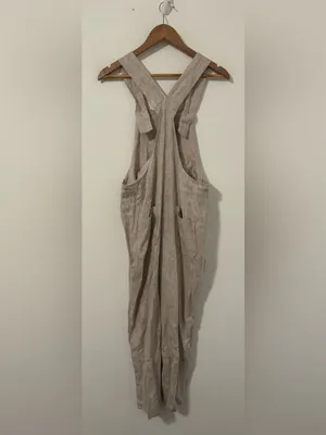 Linen Fairytales 100% Linen Oatmeal Overalls Jumpsuit XS Lantern Leg Lagenlook thumbnail 3