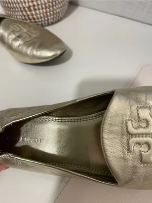 TORY BURCH gold smoking loafers metallic leather loafer shoes work career logo 7 thumbnail 9