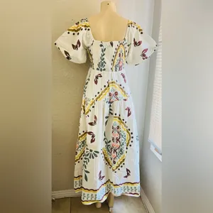 Meadow Rhodes Boutique Boho Maxi Dress 100% Cotton Puff Sleeve Smocked size M thumbnail 11
