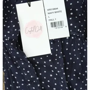 NWT Crystal Doll Short Puff Sleeved Sheer Fit Flare Dress Navy Blue / White L thumbnail 8