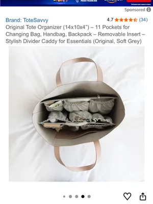 Tote savvy bag organizer Gray thumbnail 10