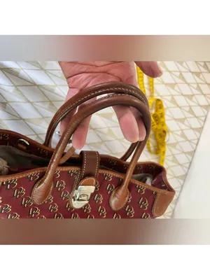 Dooney & Bourke Red Burgundy Logo Tote with Brown Leather Trim thumbnail 14