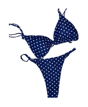 Source Unknown Polka Dot Triangle Bikini Thong 2P Set Navy Swimsuit | M thumbnail 1