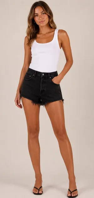 Abercrombie & Fitch The 90s Relaxed Cutoff Shorts Hi3 Rise Black Denim Womens 32 thumbnail 1