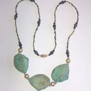Vintage Turquoise Color and Black Glass Beaded Boho Necklace thumbnail 3