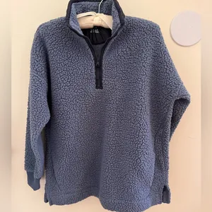 Aerie Dream Sherpa 1/4 Zip Sweatshirt Oversized XS Blue Fleece Comfort Warm thumbnail 4