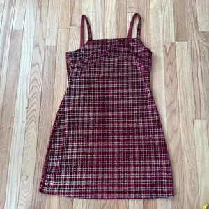 Altar'd State Red Silver Plaid Mini Dress Womens Large Coquette Tweed Slip Dress thumbnail 2