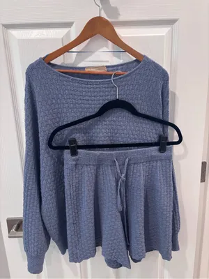 Free People Free-est Rowan Sweater Short Set in Blue Suede XS thumbnail 3
