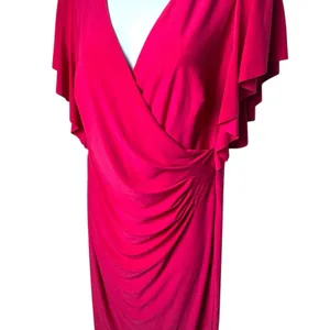 Lauren Ralph Lauren Pink V-Neck Ruched Midi‎ Dress Special Occasion Evening 10 thumbnail 4